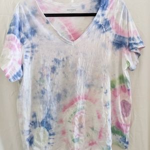 Tie dyed v-neck tee, NWOT pink and blue